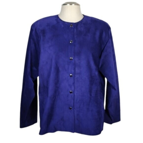 Purple Suede Lined Size 10/12 Shoulder Pads Button Blazer Jacket 90s Size 10/12 - Picture 4 of 13